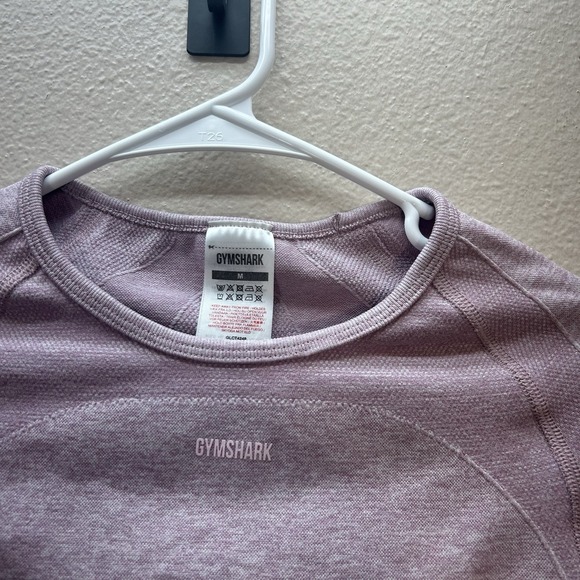 Gymshark Flex Sports Long Sleeve Crop Top Pink Logo Women's M Gym Athletic - Picture 2 of 3